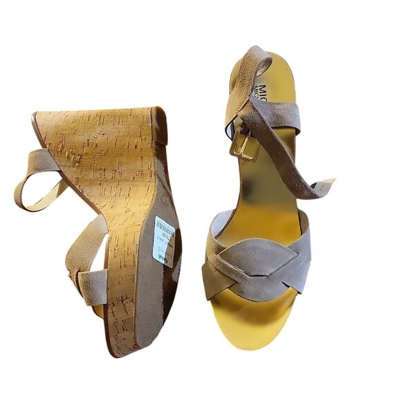 Michael Kor's Suede Wedges Women's 11 Cork Sandals Tan - Picture 2 of 10